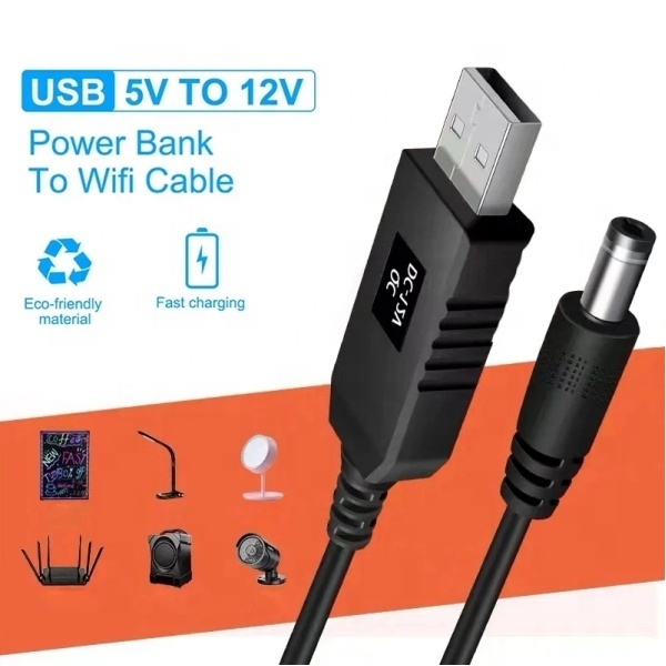 5.5*2.1mm 5V 9V 12V USB Cable Boost Converter Step-up Cord  Connectors Cable for Wifi 12V Router Modem Fan Powerbank