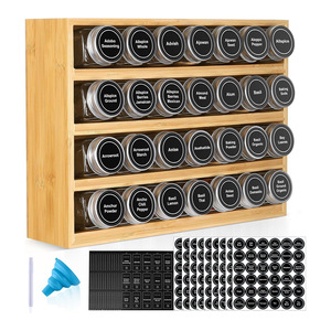 Bamboo <b>Spice</b> Rack With Glass <b>Jars</b> Metal Lids Stackable Kitchen Storage For <b>Spices</b> Size L Freshness Preservation - Product Image 1