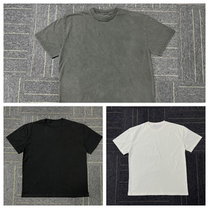 Streetwear Mock leher 260 GSM berat badan katun kebesaran pria kosong Vintage asam cuci kaus grosir - Product Image 6