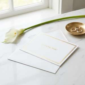 Cartes de remerciement personnalisées en papier couché blanc minimaliste avec double bordure dorée, sceau de cire, cartes de vœux d'entreprise de luxe imprimées en gros - Product Image 3