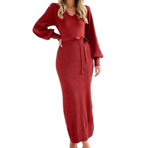 Vestido Suéter Midi de Cuello en V Profundo para Mujer, Alta Calidad, Nuevo, Otoño e Invierno, Estilo Casual, Venta al Por Mayor, Personalizado, OEM - Product Image 2