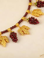 925 sterling zilver verguld natuurlijk granaat sleutelbeenketting handgemaakte druivenfruitbedels gouden blad retro Europese sieraden