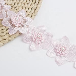 Gran oferta, adorno de encaje de lentejuelas bordado de Color personalizado, adorno de flores de gasa, encaje de guipur blanco para bricolaje, vestido - Product Image 3