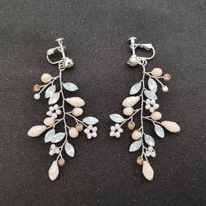 SLBRIDAL Handmade Rhinestones Crystal Pearl <strong>Clip</strong> <strong>on</strong> Wedding Dangle <strong>Earring</strong> Bridal Chandelier <strong>Earring</strong> Fashion Women Girls Jewelry - Product Image 1