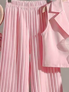 Nuovo Completo Due Pezzi Primavera/Estate 2026 <span class=keywords><strong>per</strong></span> Ragazze: Elegante Giacca a Maniche Lunghe con Risvolto e <span class=keywords><strong>Pantaloni</strong></span> a Gamba Larga Plissettati (Poliester) - Product Image 3