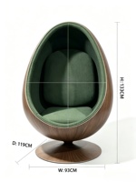 Fauteuil sphérique moderne de luxe à dossier pointu, structure en fibre de verre, placage bois, tissu cachemire, ergonomique et pivotant, pour salon et hôtel