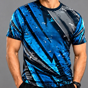 Men's Short Sleeve Sublimation Printed T-<b>Shirt</b> Blue <b>Geometric</b> Pattern Quick Dry Slim Fit Sporty O-Neck Polyester - Product Image 1