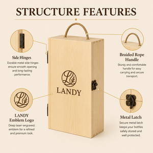 Boîte à vin <span class=keywords><strong>en</strong></span> bois de pin naturel de qualité supérieure pour 2 bouteilles, coffret cadeau avec poignée, emballage double pour vignerons, vente <span class=keywords><strong>en</strong></span> gros - Product Image 2