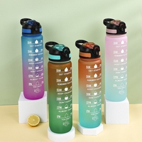 Bouteille d'eau de sport en plastique de 32oz 1l Tritan PCTG sans BPA, gallon de gymnastique en plein air, motivation, avec marqueur de temps en paille, logo personnalisé