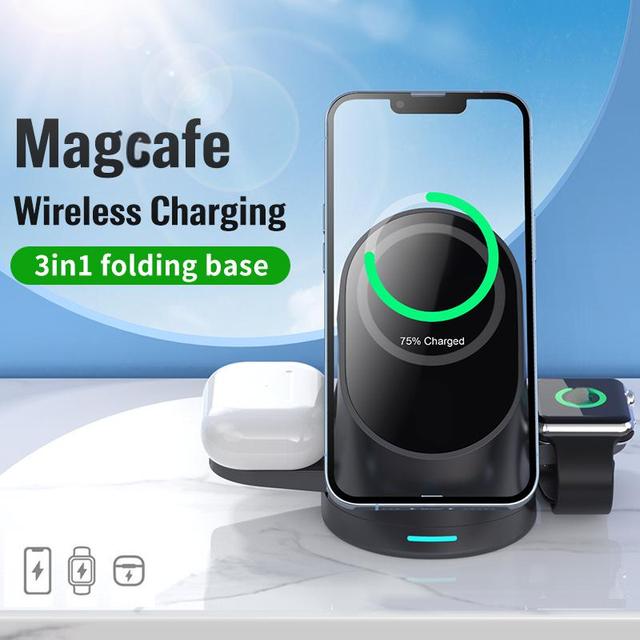 Office Electronic Hidden Stand Magsaferred 3 in 1 Wireless Charger for Gift OEM Logo Wireless Charging Stand for Wholesales