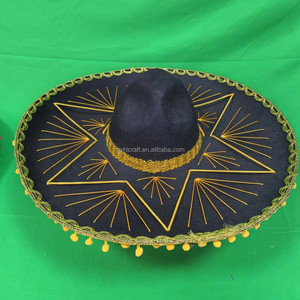 Chapeau Sombrero Mexicain HLC à Large Bord en Polyester, Broderie Personnalisée, Chapeau Poncho Serape Fiesta avec Pompons pour Décorations de Fête - Product Image 3