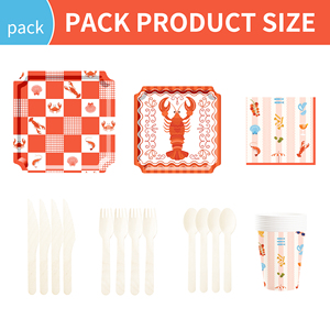 จานกระดาษลายกุ้งมังกรแดง DAMAI รูปทรงสี่เหลี่ยม แบ่งช่องเล็กๆ สำหรับอาหารทะเล พร้อมถ้วยและผ้าเช็ดปาก - Product Image 6