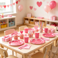 Vaisselle de fête sur le thème de la Saint-Valentin, décoration de fête rose rouge, assiettes en papier jetables, gobelets, serviettes
