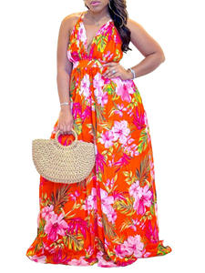 Robe longue maxi à imprimé floral pour femme C8575, vêtements de taille maman, robe brillante, vêtements de plage, vêtements de mer - Product Image 5