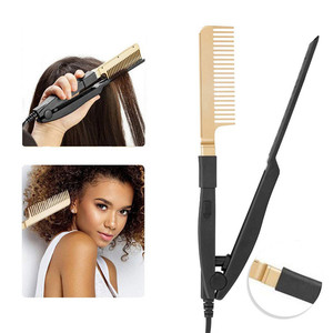 Peigne lisseur électrique doré professionnel pour salon, outil de coiffage pour cheveux secs et humides - Product Image 1