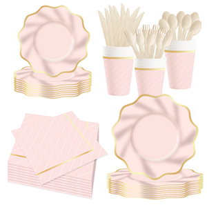 Juego de Vajilla Rosa DAMAI con Estampado en Caliente, Platos de Papel Desechables, Servilletas, Kits de Suministros para Fiestas de Cumpleaños - Product Image 1