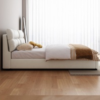 Lederbett 1,8m Technologie-Stoff Creme Schlafzimmermöbel Doppelbett Luftdruck Hoher Stauraum Weiches Bett 1,5m Hochzeitsbett