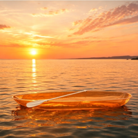Kayak individuel transparent en PC Orange Coucher de Soleil 336cm 8mm, en polycarbonate vierge Bayer haute résistance, avec pagaie, pour lac, mer, location, CE ISO