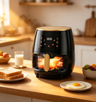 Friteuse à air électrique 3,5 L 1400 W pour une cuisson saine individuelle et en couple, avec fenêtre de visualisation éclairée, commande tactile et 8 préréglages