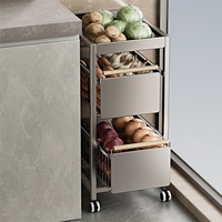 Étagère de rangement pour légumes de cuisine en acier au carbone, mobile, en forme de tour, style européen, sur pied, non pliable, avec tiroirs pour aliments