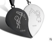 Collier Pendentif Couple Chats en Acier Inoxydable Noir et Blanc, Cœur Amoureux Entrelacé, pour la Saint-Valentin