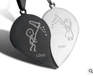 In acciaio inox nero bianco gatto coppia collana pendente amante cuore Splicing coppia collane per regalo di san valentino - Product Image 3