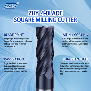 ZHY Fabrikası Toptan Satış Katı Karbür 4 Kanallı Parmak Freze CNC Kesici Kare Takım Setleri HRC55 Freze Takımları Kesiciler - Product Image 2