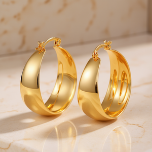 Boucles d'oreilles créoles plaquées or pour femmes, bijoux de mode tendance pour soirée, boucles d'oreilles en alliage, grandes boucles d'oreilles statement - Product Image 2