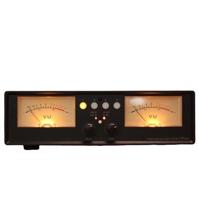 Custom Original VU2-D/L LED Version/Bulb Version MIC+LINE Dual VU Meter Audio Splitter Box 4-Way Switcher Sound Level Indicator