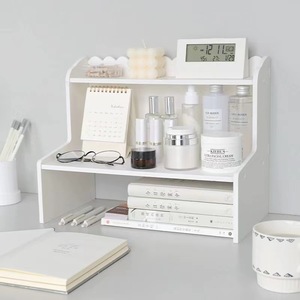 Double Layer <b>Desktop</b> <b>Shelf</b> 2 Tier Standing Type Office Organizer For Stationery Books Cosmetics Dormitory Office Use - Product Image 4