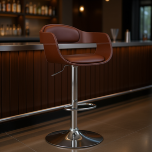 <b>Brown</b> <b>Bar</b> <b>Stool</b> D0100H5HFB8 PU <b>Leather</b> Chrome Base Modern Contemporary Commercial Furniture - Product Image 2