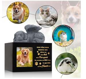 特注大型木製ペットの壷犬猫の灰犬の天使と記念の記憶箱フォトフレーム付きペットの壷 - Product Image 3