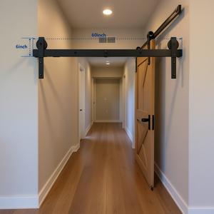 Kit de Herrajes para Puerta Corredera de 60 Pulgadas, Riel en Forma de J Negro, Plegable, Estilo Rústico para Interiores - Product Image 2