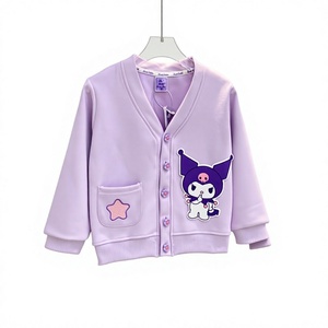 <span class=keywords><strong>Manteau</strong></span> Printemps/Automne Fille 2025 Nouveau Style pour Enfants Plus Âgés Dessin Animé Top Kuromi Mignon Simple Boutonnage Coton Viscose Brossé - Product Image 1