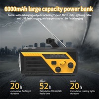 SOS & QC3.0 6000mAh Emergencia portátil NOAA FM AM Radio Linterna con luz de lectura LED Cable incorporado Dynamo Weather Radio
