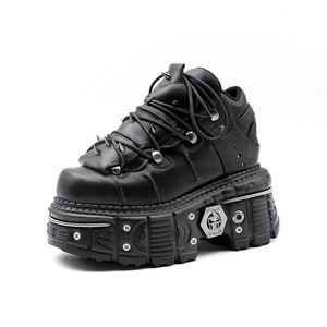 靴 new rock dress shoes punk leather shoes Leather Punk Rock Ankle Boots, Unisex Lace-Up Sneakers with