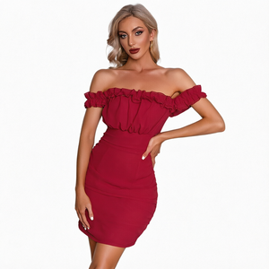 Robe moulante d'été sexy sans bretelles, froncée à la poitrine, tissée et lavable, Double Crazy - Product Image 1