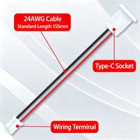 Prise de montage sur panneau de type C blanche LN-006, 11 mm, pré-câblée, 2 broches, fil rouge et noir, prise d'alimentation, connecteur USB-C