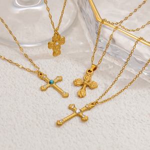 New Fashion 18K Gold Necklace Princess Cut Diamond Trendy Link Stainless Steel <b>Cross</b> Jewelry for Parties INS Collarbone Necklace - Product Image 1