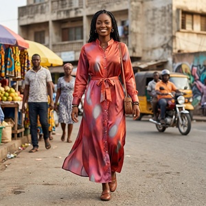 Robe élégante pour femme à col montant, style imprimé africain, manches longues, jupe BouBou – Fournisseur <span class=keywords><strong>de</strong></span> robes très demandées - Product Image 4