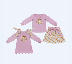 Ensemble de robes à volants pour bébés filles avec broderies de citrouilles et nœuds, vêtements d'automne - Product Image 1