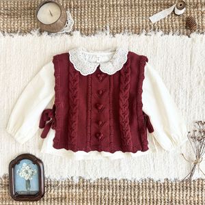 Camicetta per Bambine Stile Coreano Primavera-Autunno 2026, Colore Albicocca con Colletto in Pizzo Ricamato, Camicia in Cotone per Bambine - Product Image 2