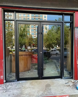 Porte d'entrée de magasin Prix d'usine Portes commerciales Système coulissant Cadre en aluminium Porte de magasin en verre trempé