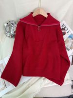 Pull-over femme personnalisé en coton tricoté à la machine, respirant, avec fermeture éclair, couleur unie, collection automne