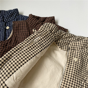 Gilet en coton à carreaux avec grandes poches pour enfants, gilet <span class=keywords><strong>sans</strong></span> manches en coton avec boutons pour garçon et fille, veste à capuche - Product Image 6