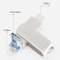 OTG Flash Drive USB Mini, Flash Drive Logo kustom 3-in-1 4GB 8GB 16GB 32GB 64GB 128GB penyimpanan USB stik jempol tahan air logam