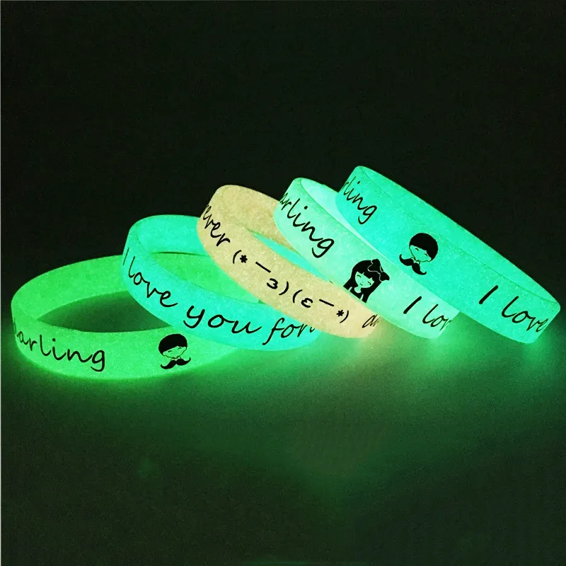 Sports Decorative Glow In Silicone Wristband Cartoon Printed Silicone Bracelet Custom Luminous Silicone Wristband