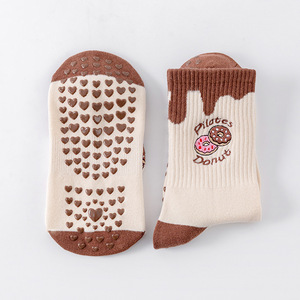 Custom Logo Pilates Yoga <b>Socks</b> Women Crew Mid Calf Donut Embroidery Lace Trim Anti Slip <b>Silicone</b> Grip Fitness Sports <b>Socks</b> - Product Image 4