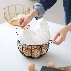 Hen Shape Egg <b>Basket</b> Wrought Iron <b>Wire</b> Mesh Storage Container Kitchen Decorative Round Food Holder For Eggs Potatoes Garlic - Product Image 4