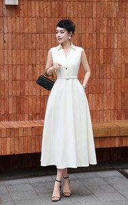 <span class=keywords><strong>Robe</strong></span> <span class=keywords><strong>longue</strong></span> vintage style Hepburn pour femme, blanche/noire, à manches courtes, jupe évasée, taille ajustée, écologique et respirante - Product Image 6